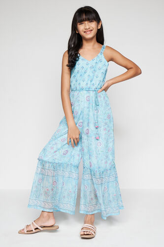 Aqua Floral Tassel Fit And Flare Jumpsuit, Aqua, image 3